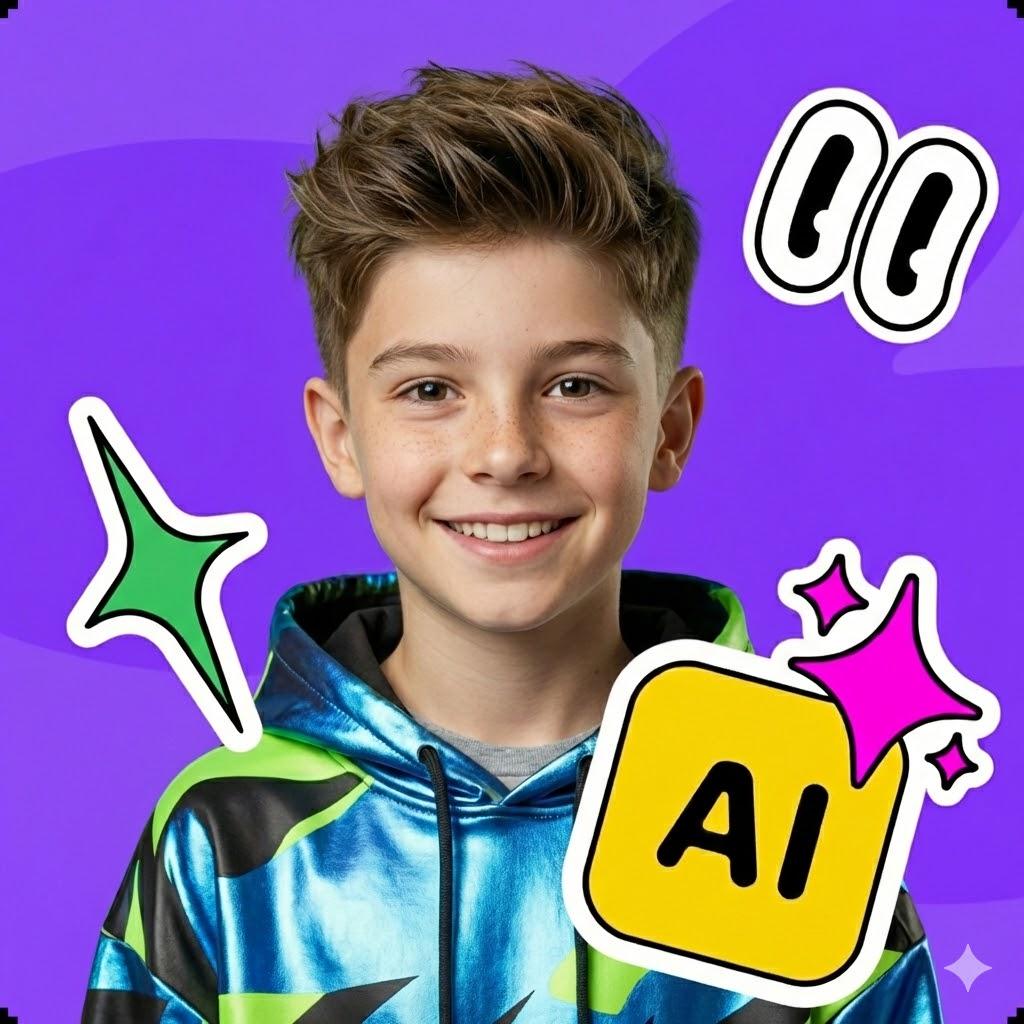 Student with AI stickers